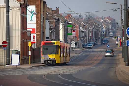 Urban street with smoggy view in Belgium