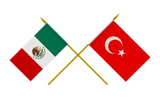 Flags of Turkey and Mexico, 3d render, isolated on white