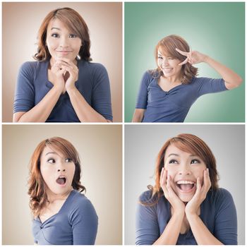 Collection of Asian woman face, closeup portrait.