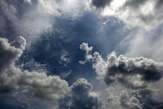 Overcast cloudy skies background, gloomy sky with clouds.