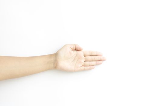 asia woman open hand on a white background
