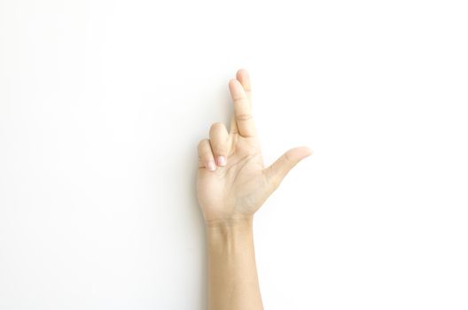 asia woman  hands hold sign on a white background