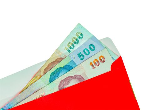 Red packet and Money Thai Banknote isolated for chinese new year on white background