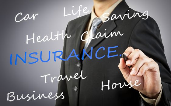 Businessman hand drawing Insurance word concept