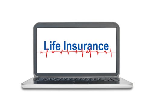Laptop with Life Insurance word on screen display isolated on white