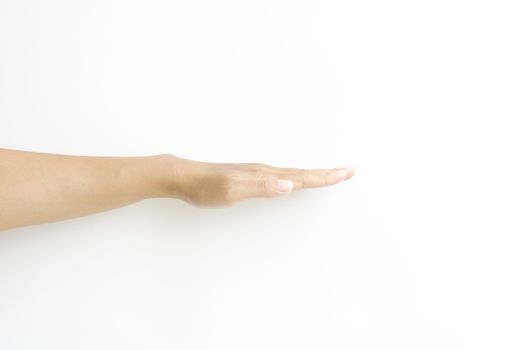 asia woman  hands hold sign on a white background