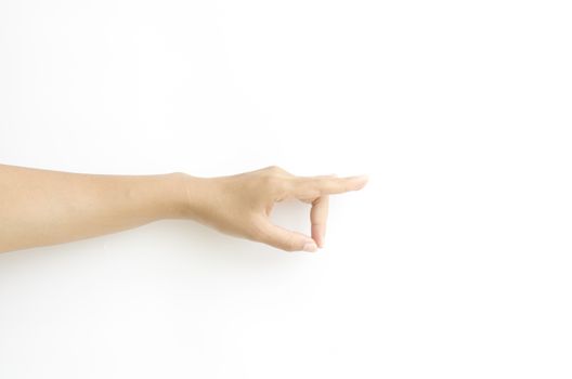 asia woman  hands hold sign on a white background