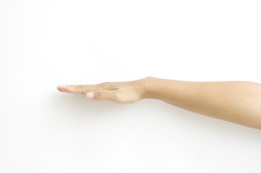 asia woman  hands hold sign on a white background