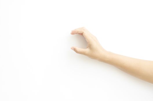 asia woman  hands hold sign on a white background