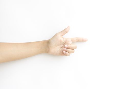 asia woman  hands hold sign on a white background