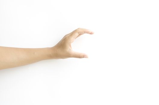 asia woman  hands hold sign on a white background