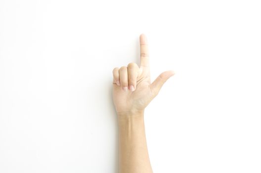 asia woman  hands hold sign on a white background