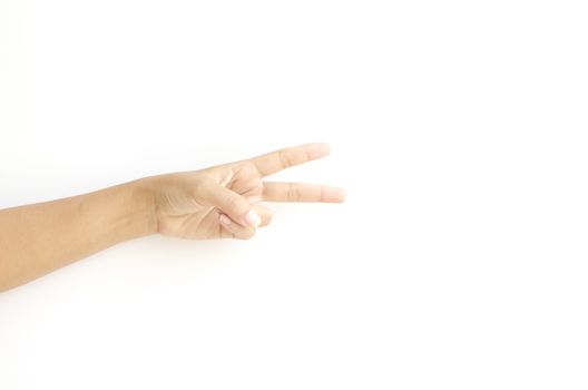 asia woman  hands hold sign on a white background