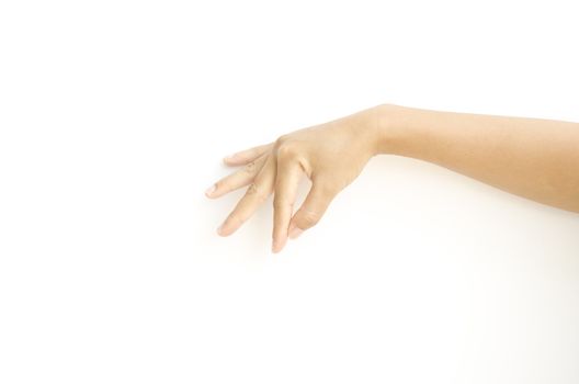 asia woman  hands hold sign on a white background