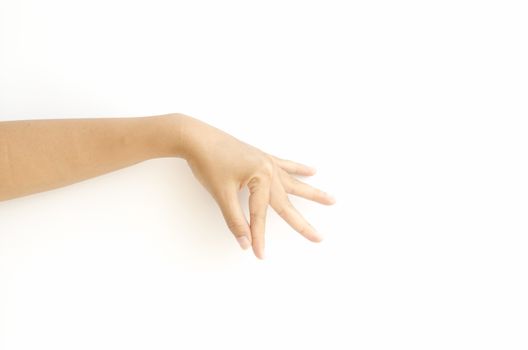 asia woman  hands hold sign on a white background