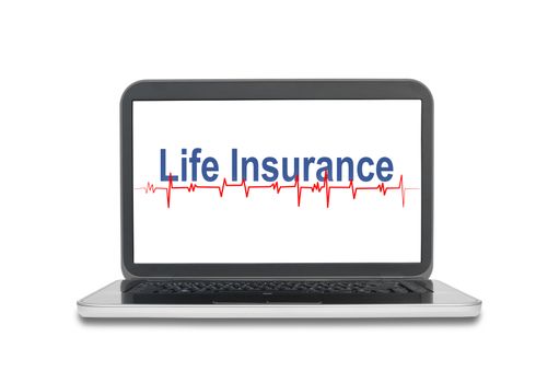 Laptop with Life Insurance word on screen display isolated on white
