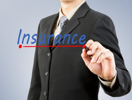 businessman hand drawing line insurance