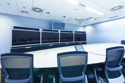 teleconferencing, video conference and telepresence business meeting room