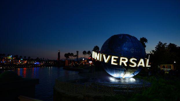ORLANDO,USA - OCTOBER 2, 2014 : The famous Universal Globe at Universal Studios Florida theme park