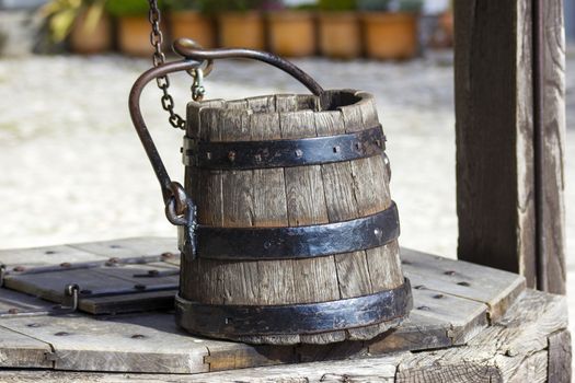 draw well with wooden bucket, Castle of Bled, Slovenia