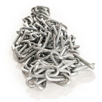 Silver metal chain on a white background