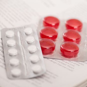 Closeup image of medicine pills in a package