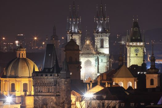 czech republic, prague - spires of the old town and tyn church