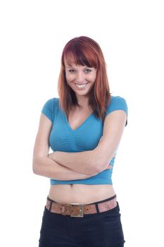 portrait of a pretty, young woman, smiling - isolated on white