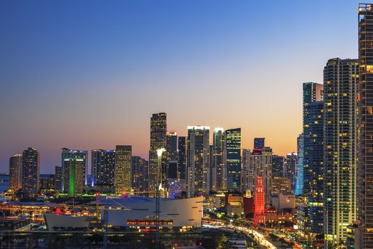 Horizontal view of Miami downtown at sunset, USA