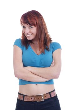 portrait of a pretty, young woman, smiling - isolated on white