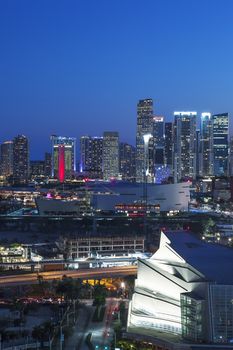 Vertical view of Miami downtown by night