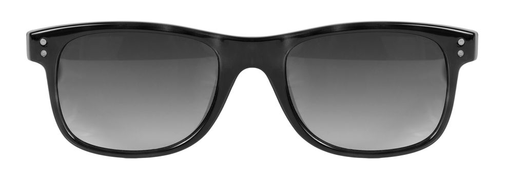 Sunglasses black frame and grey color lens isolated against a clean white background nobody
