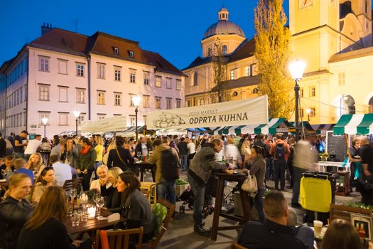 Ljubljana, Slovenia - October 10: Open kitchen is a unique food market in Ljubljana, an award winning urban touristic project. Shot on October 10th, 2014, Ljubljana, Slovenia. 
