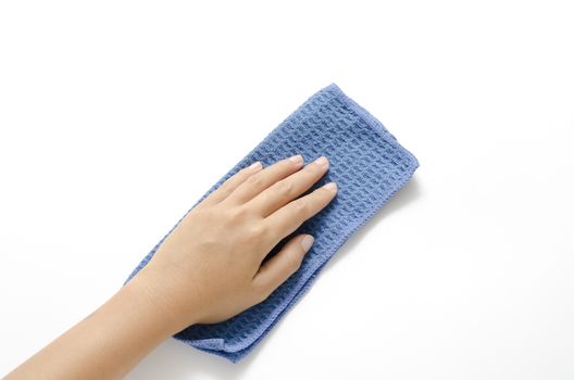 hang with blue rag cleaning on a white background