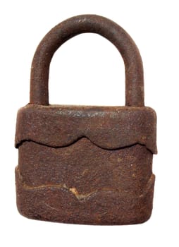 Old rusty padlock on white background