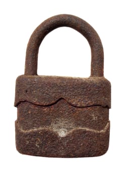 Old rusty padlock on white background