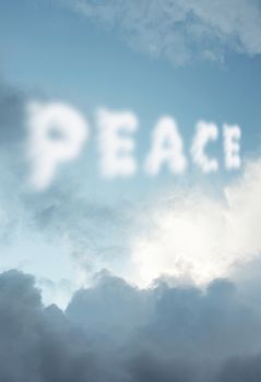 Peace clouds text in the sky
