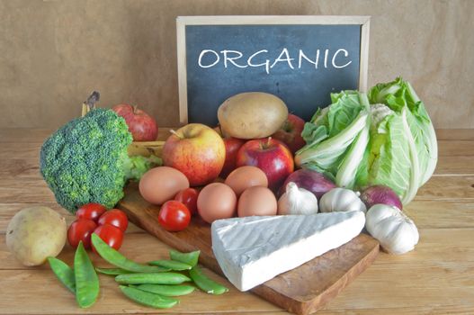 Fresh organic produce including fruits and vegetables