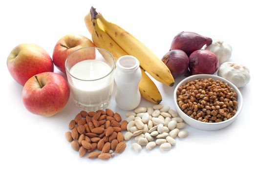Probiotic (or prebiotic) rich foods including pulses, nuts, fruit and milk products, good for immunity and the gut  