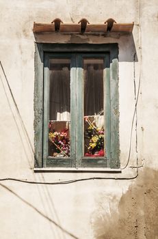 typical italian window on the Procida island, Naples, Italy