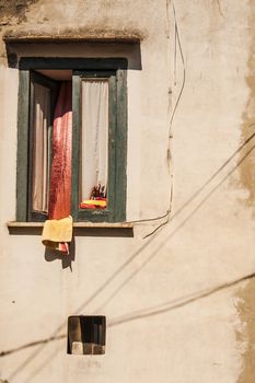 typical italian window on the Procida island, Naples, Italy