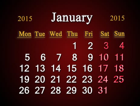 beautiful claret calendar on January of 2015 year
