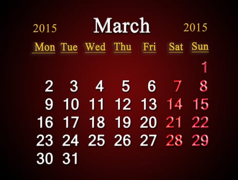 beautiful claret calendar on March of 2015 year