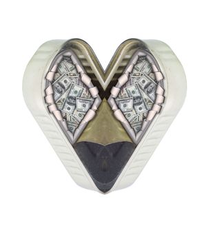 Abstract image - money, tin, heart - digitally altered