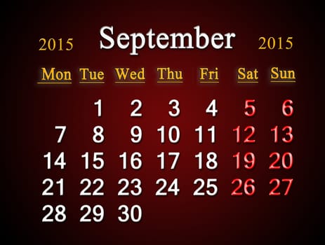 beautiful claret calendar on September of 2015 year