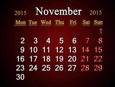 beautiful claret calendar on November of 2015 year