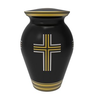 Cremation urn with cross, 3d render, isolated on white