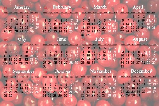 office calendar for 2015 year on the red cerry background in English