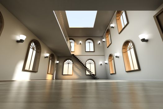 Architecture visualization of a Loft interior. 3D rendered Illustration.