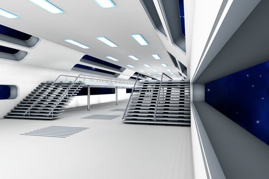 Space station Interior. 3D Architecture visualization.